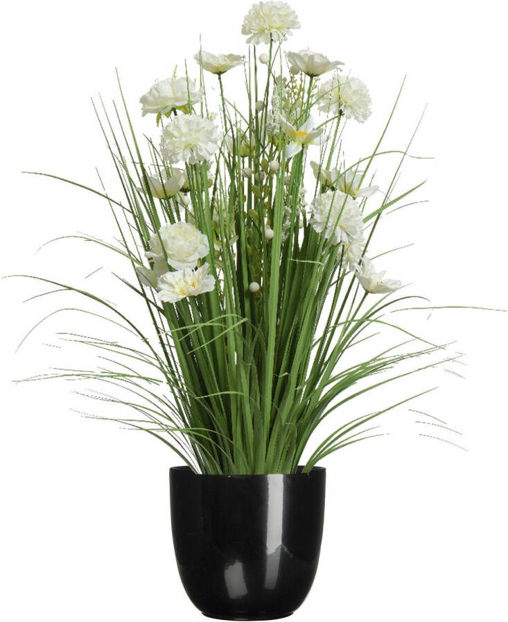 Everlands Kunstbloemen boeket wit in pot zwart keramiek H70 cm Kunstbloemen