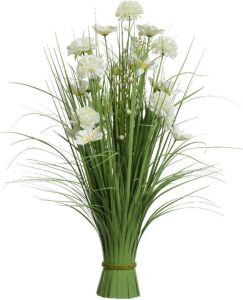 Everlands Kunstplant gras met rozen en geraniums groen wit 35 x 70 cm Kunstplanten