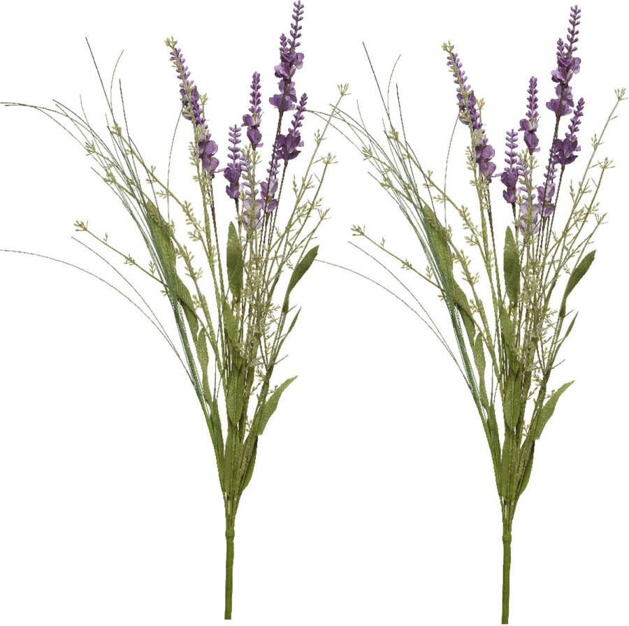 Everlands Lavendel kunsttak 2x kunststof lila paars 4 x 13 x H75 cm Kunsttakken