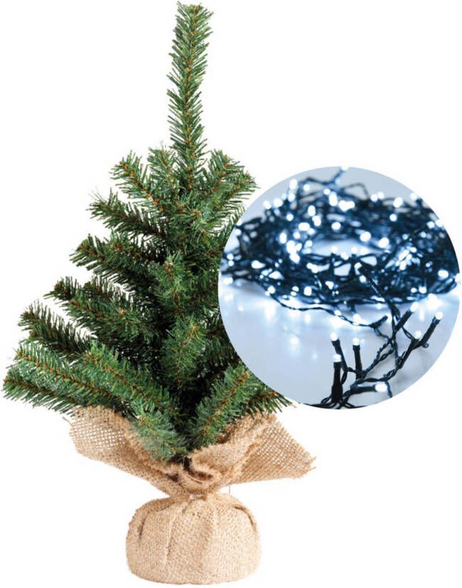 Everlands Mini kerstboom 35 cm met kerstverlichting helder wit 300 cm 40 leds Kunstkerstboom