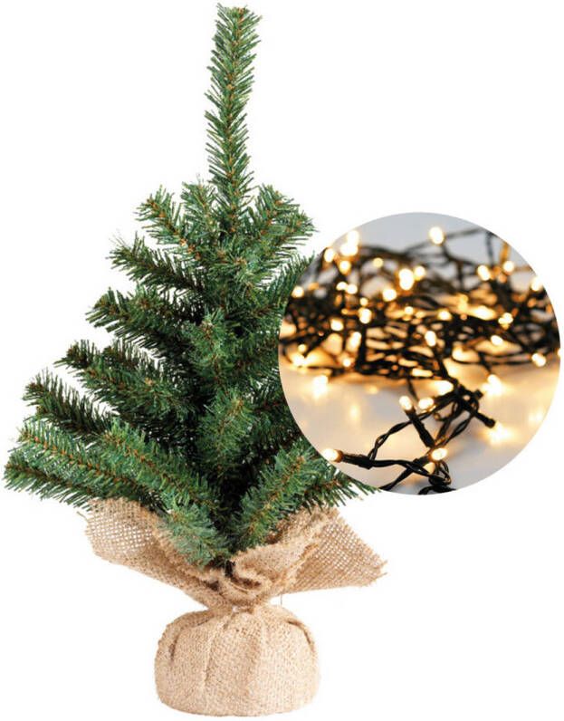 Everlands Mini kerstboom 35 cm met kerstverlichting warm wit 300 cm 40 leds Kunstkerstboom
