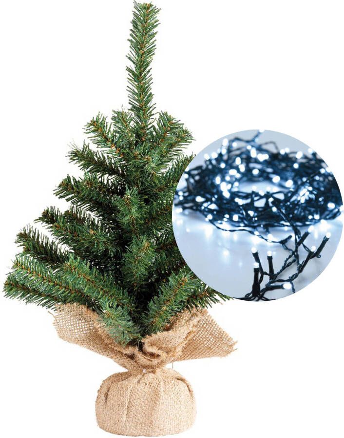 Everlands Mini kerstboom 45 cm met kerstverlichting helder wit 300 cm 40 leds Kunstkerstboom
