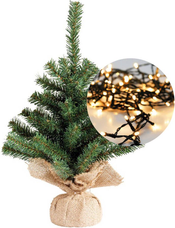 Everlands Mini kerstboom 45 cm met kerstverlichting warm wit 300 cm 40 leds Kunstkerstboom