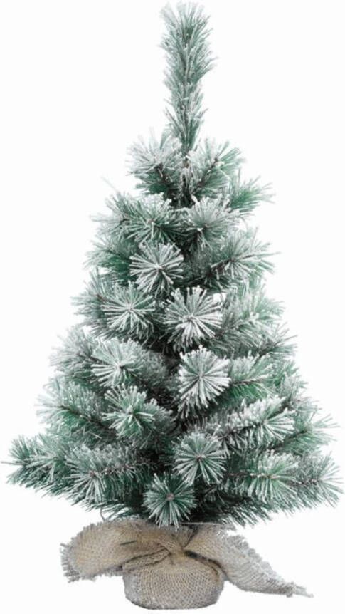 Everlands Mini kerstboom met sneeuw 75 cm in jute zak Kunstkerstboom
