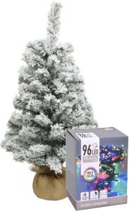 Everlands Mini Kerstboom Met Sneeuw En Gekleurde Verlichting 60 Cm Kunstkerstboom