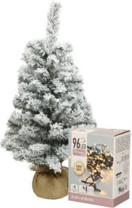 Everlands Mini Kerstboom Met Sneeuw En Warm Witte Verlichting 60 Cm Kunstkerstboom