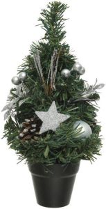 Everlands Mini Kunst Kerstbomen kunstbomen Met Zilveren Versiering 30 Cm Kunstkerstboom