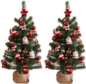 Everlands Set van 2x stuks kunstbomen kunst kerstbomen inclusief kerstversiering 75 cm kerstversiering Kunstkerstboom