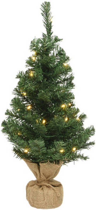 Everlands Volle mini kerstbomen groen in jute zak met verlichting 45 cm Kunstkerstboom