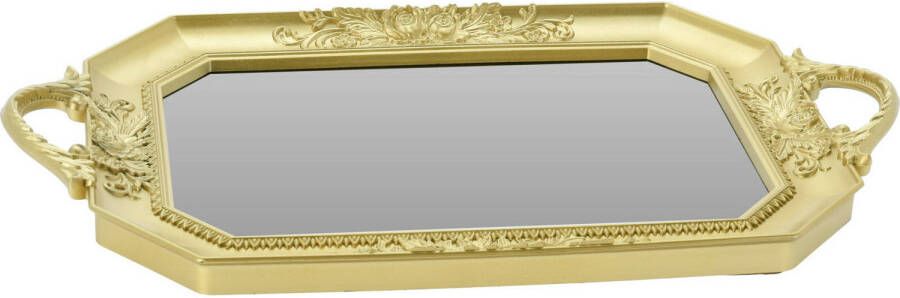 Excellent Houseware Dienblad kaarsplateau ovaal goud met spiegelbodem kunststof Kaarsenplateaus