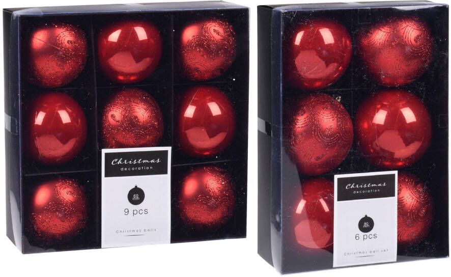 Excellent Houseware Kerstversiering kunststof kerstballen rood 6 en 8 cm pakket van 30x stuks Kerstbal