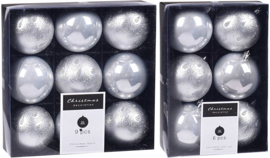 Excellent Houseware Kerstversiering kunststof kerstballen zilver 6 en 8 cm pakket van 30x stuks Kerstbal