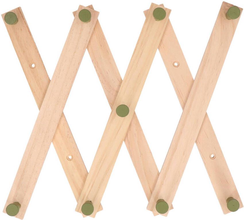 Excellent Houseware Kinderkamer deurhanger kapstok verstelbaar 9 groene haakjes hout 60 x 12 cm Kapstokken