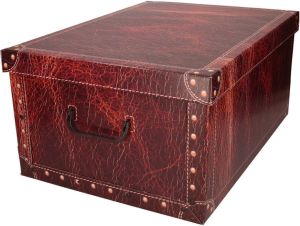 EXCELLENT HOUSEWARE Opbergbox opbergdoos van stevig karton in de kleur roodbruin leer motief in formaat 51 x 37 x 24 cm met deksel en handgrepen Opbergbox