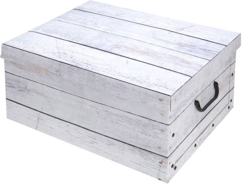 Excellent Houseware Opbergdoos opberg box van karton met hout print wit 37 x 30 x 16 cm Opbergbox