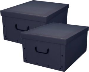 EXCELLENT HOUSEWARE Pakket van 2x stuks opbergbox opbergdoos van stevig karton in de kleur blauw in formaat 51 x 37 x 24 cm met deksel en handgrepen Opbergbox