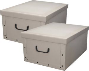 EXCELLENT HOUSEWARE Pakket van 2x stuks opbergbox Opbergdoos van stevig karton in de kleur wit in formaat 51 x 37 x 24 cm met deksel en handgrepen Opbergbox