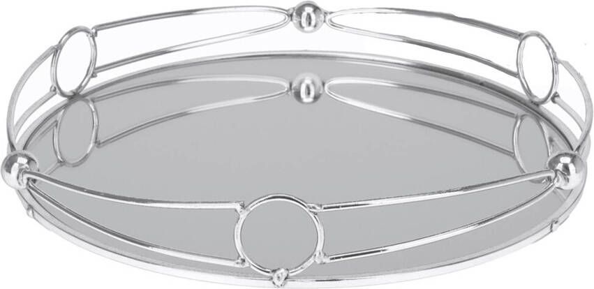 Excellent Houseware Ronde kaarsenbord kaarsplateau zilver met spiegelbodem D25 cm Kaarsenplateaus