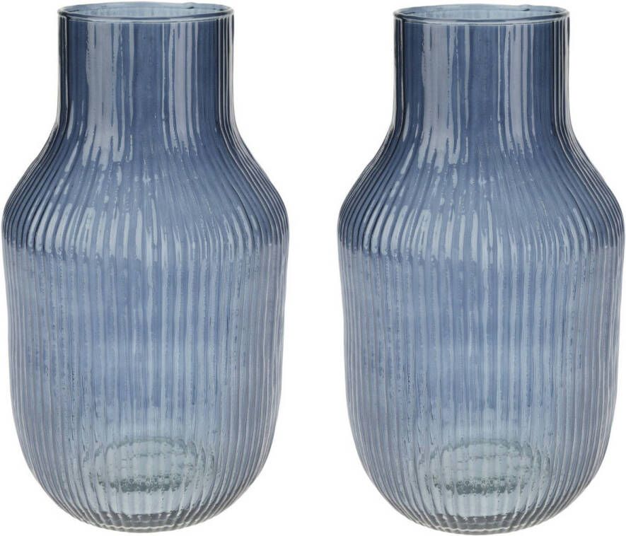 Excellent Houseware Set van 2x glazen vaas bloemen vazen blauw 12 x 23 cm Vazen