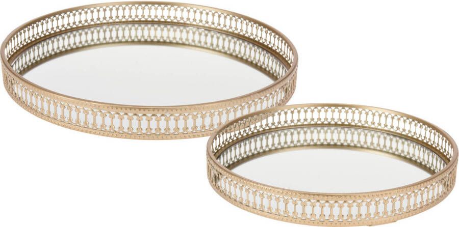 Excellent Houseware Set van 2x stuks ronde kaarsenplateaus spiegel goud D25 en D30 cm Kaarsenplateaus