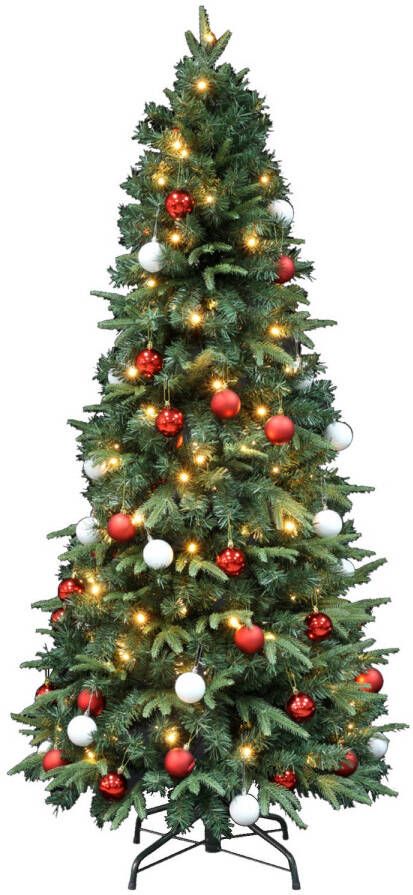 Kopu Shops Kerstboom met versiering Easy Set Up Tree LED Avik Decorated Red 180 cm Luxe uitvoering 240 Lampjes