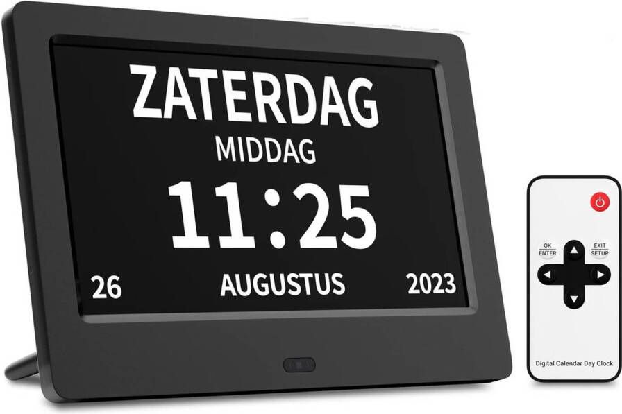 Fedec Digitale Dementieklok Beeldscherm Alarmfunctie Afstandsbediening Kalenderklok Zwart