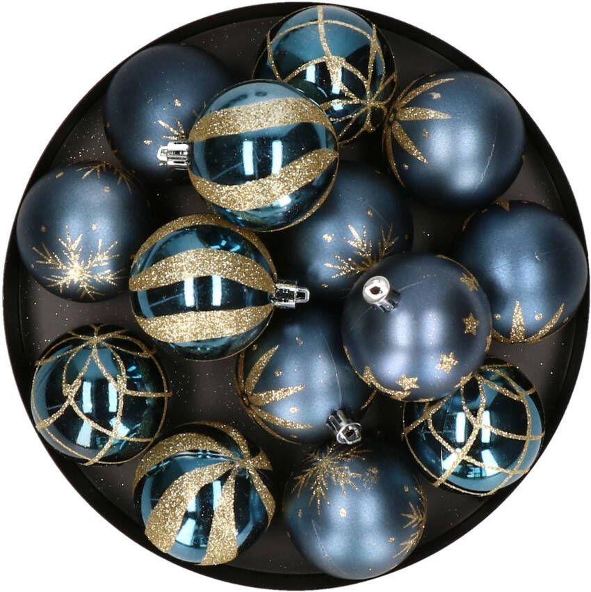FEERIC LIGHTS & CHRISTMAS Feeric Christmas gedecoreerde kerstballen 25x- 6 cm blauw -kunststofi¿½ Kerstbal