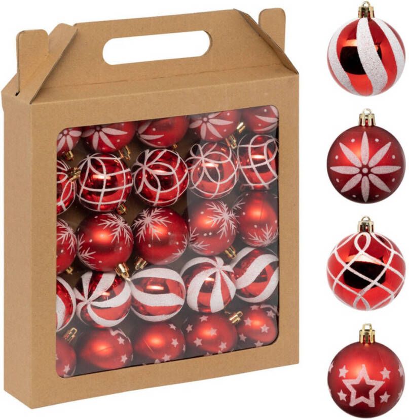 FEERIC LIGHTS & CHRISTMAS Feeric Christmas gedecoreerde kerstballen 25x- 6 cm rood -kunststofA¯A¿A½ Kerstbal