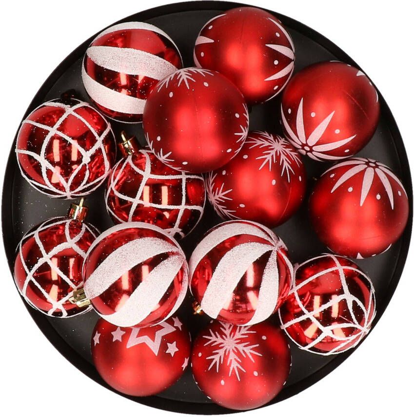 FEERIC LIGHTS & CHRISTMAS Feeric Christmas gedecoreerde kerstballen 25x- 6 cm rood -kunststofi¿½ Kerstbal