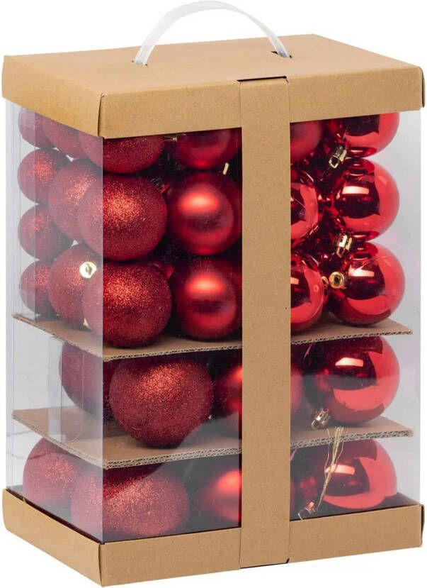 FEERIC LIGHTS & CHRISTMAS Feeric Christmas Kerstballen 60x st 4 6 7 en 8 cm rood kunststof Kerstbal