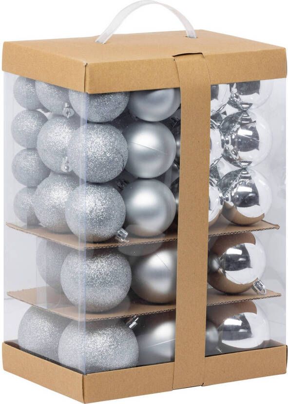 FEERIC LIGHTS & CHRISTMAS Feeric Christmas Kerstballen 60x st 4 6 7 en 8 cm zilver kunststof Kerstbal