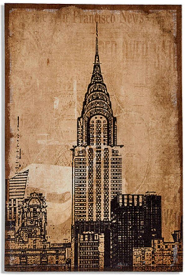 Quality Shops Giftdecor schilderij New York Chrysler 90 x 60 cm linnen bruin