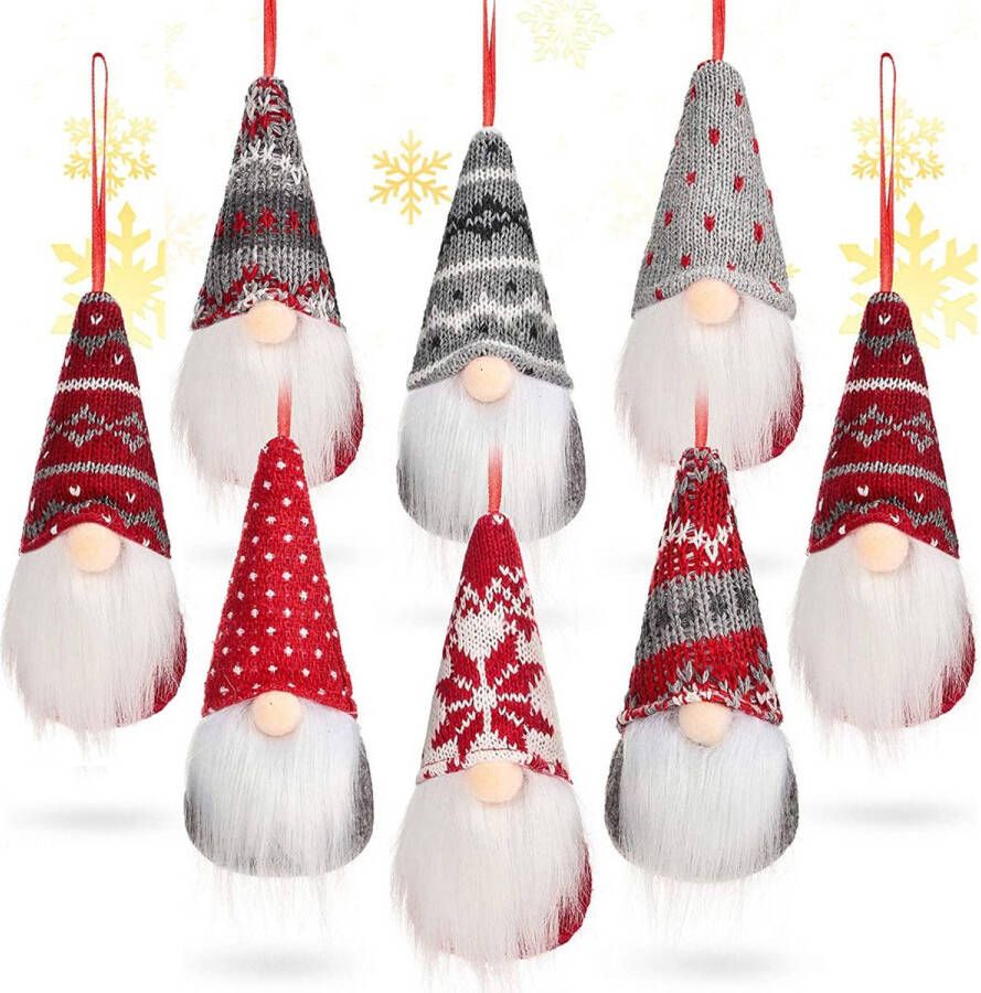 FLOOQ Kerstversiering Kerstdecoratie voor binnen Kerstboomversiering Gnomes Kabouters 8 stuks