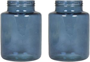 Floran Set van 2x bloemenvazen blauw transparant glas H20 x D14.5 cm Vazen