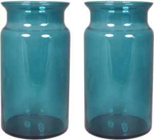 Floran Set van 2x bloemenvazen turquoise blauw transparant glas H29 x D16 cm Vazen