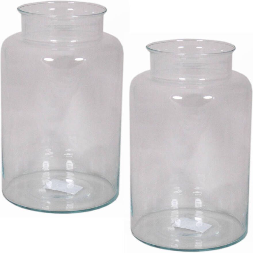 Floran Set van 2x stuks glazen melkbus vaas vazen 11 liter met smalle hals 19 x 35 cm Bloemenvazen van glas Vazen