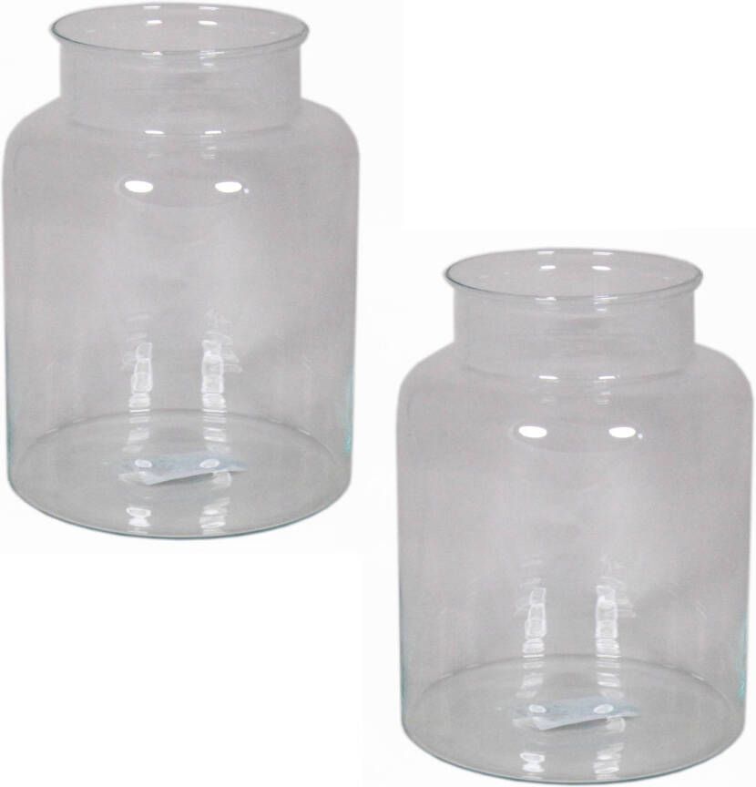 Floran Set van 2x stuks glazen melkbus vaas vazen 8 liter met smalle hals 19 x 25 cm Bloemenvazen van glas Vazen