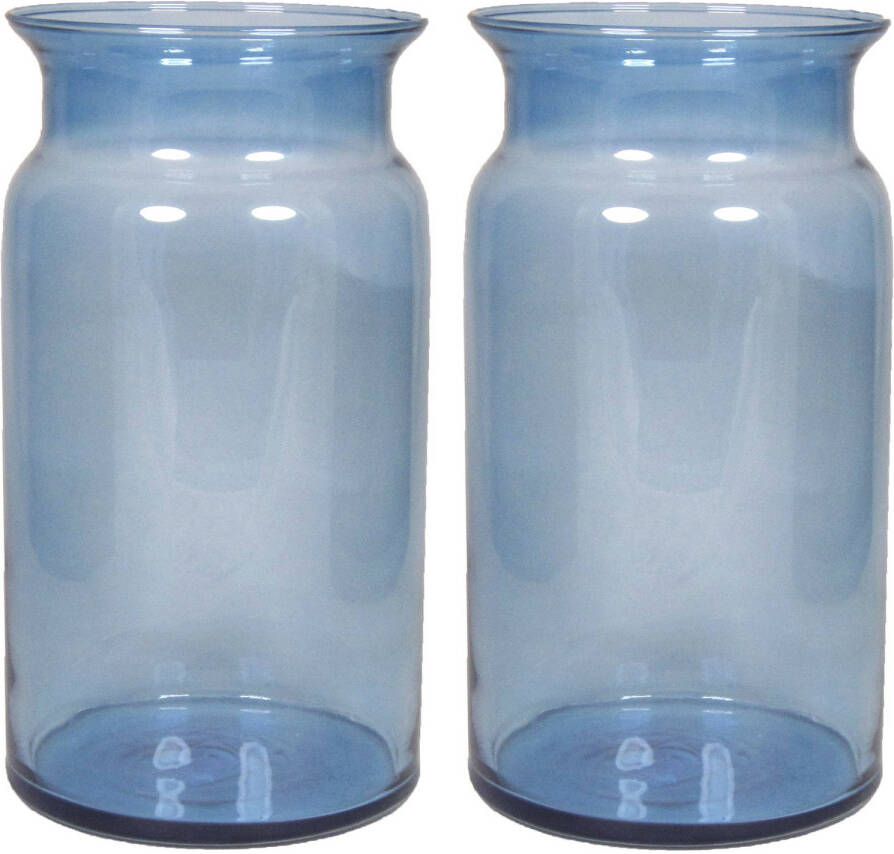 Floran Set van 2x stuks glazen melkbus vaas vazen blauw 7 liter smalle hals 16 x 29 cm Vazen