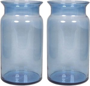 Floran Set van 2x stuks glazen melkbus vaas vazen blauw 7 liter met smalle hals 16 x 29 cm Bloemenvazen van glas Vazen