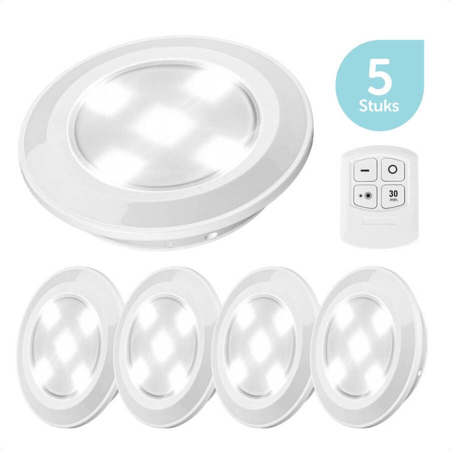 ForDig Draadloze LED Spots (5 stuks) Inclusief Afstandsbediening Licht Spotjes op Batterijen met Dimmer en Timer 3