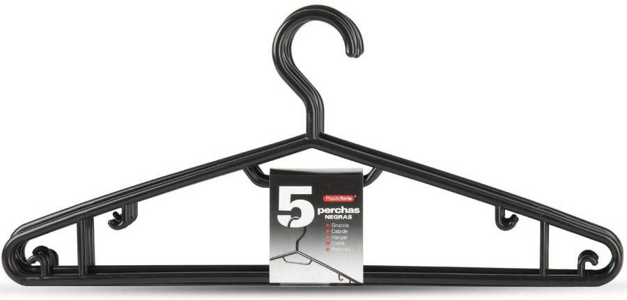 Forte Plastics 10x stuks kunststof kledinghangers in het zwart 40 cm Kledinghangers