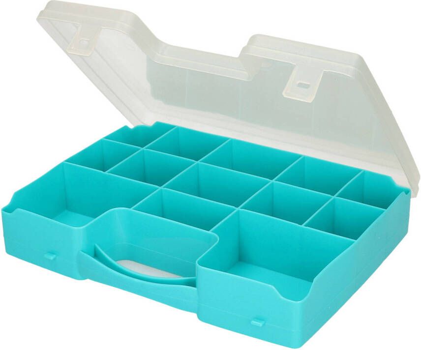 Forte Plastics 1x Opbergkoffertje opbergboxen met kliksluiting 13-vaks blauw Opbergbox