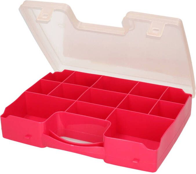 Forte Plastics 1x Opbergkoffertje opbergboxen met kliksluiting 13-vaks fuchsia roze Opbergbox