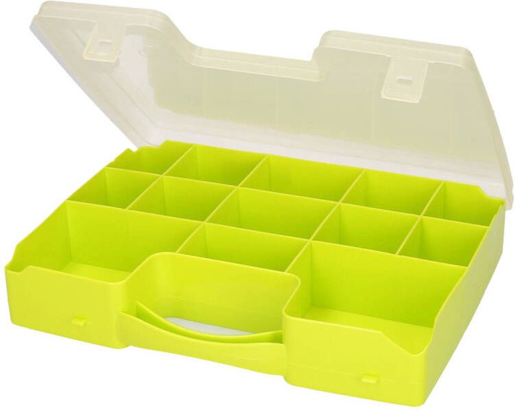 Forte Plastics 1x Opbergkoffertje opbergdoosjes 13-vaks groen Sorteerdoos box Opbergers 27 5 x 20 5 x 3 cm Opbergbox