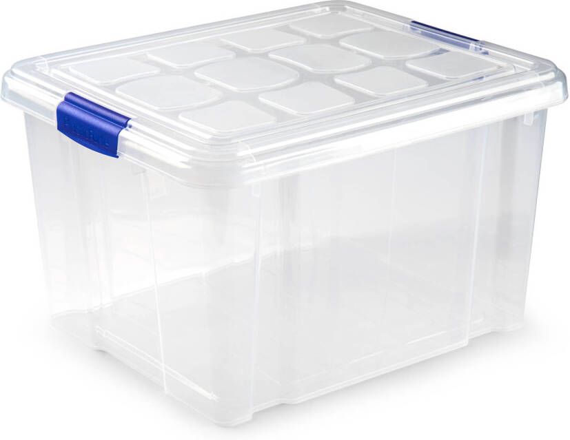 Forte Plastics 1x Opslagbakken organizers met deksel 25 liter 42 x 36 x 25 cm transparant Opbergbakken Opbergbox