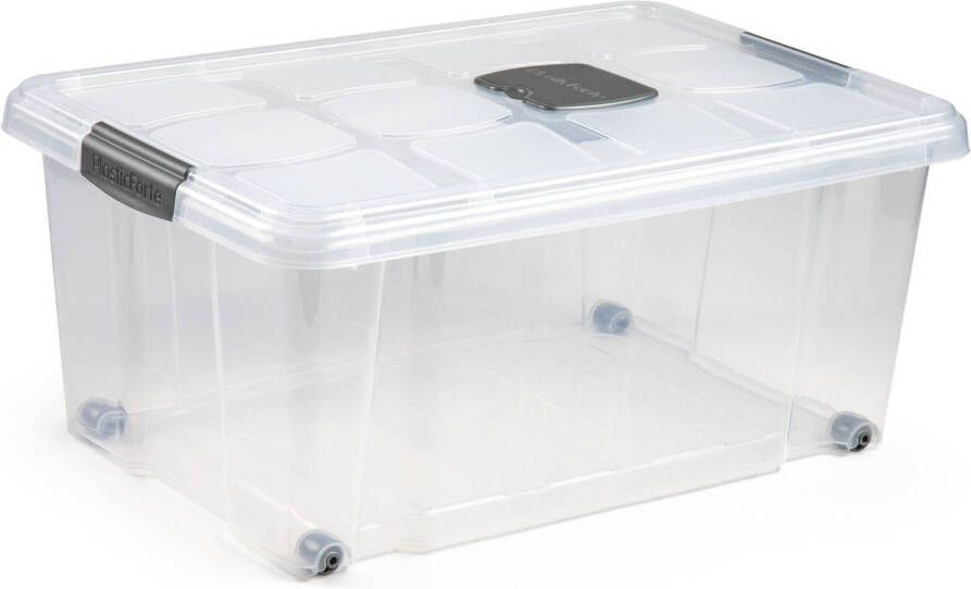 Forte Plastics 1x stuks Opslagbakken organizers met deksel 36 liter 59 x 40 x 25 cm transparant Opbergbakken Opbergbox