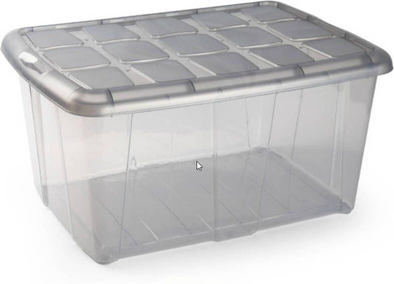 Forte Plastics 1x Opslagbakken organizers met deksel 60 liter 63 x 46 x 32 transparant grijs Opbergbox