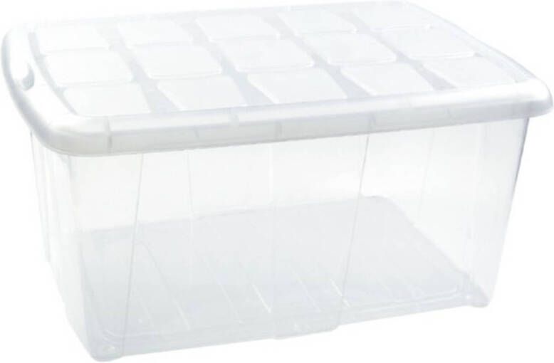 Forte Plastics 1x Opslagbakken organizers met deksel 60 liter 63 x 46 x 32 transparant wit Opbergbox