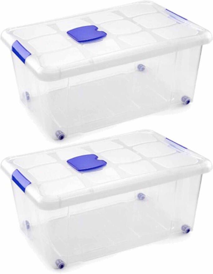 Forte Plastics 2x Opbergbakken organizers met deksel 36 liter 59 cm transparant Opbergbox
