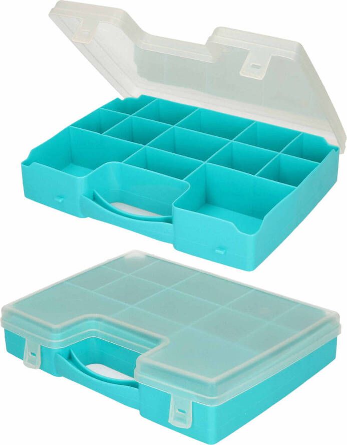 Forte Plastics 2x Opbergkoffertje opbergboxen met kliksluiting 13-vaks blauw Opbergbox